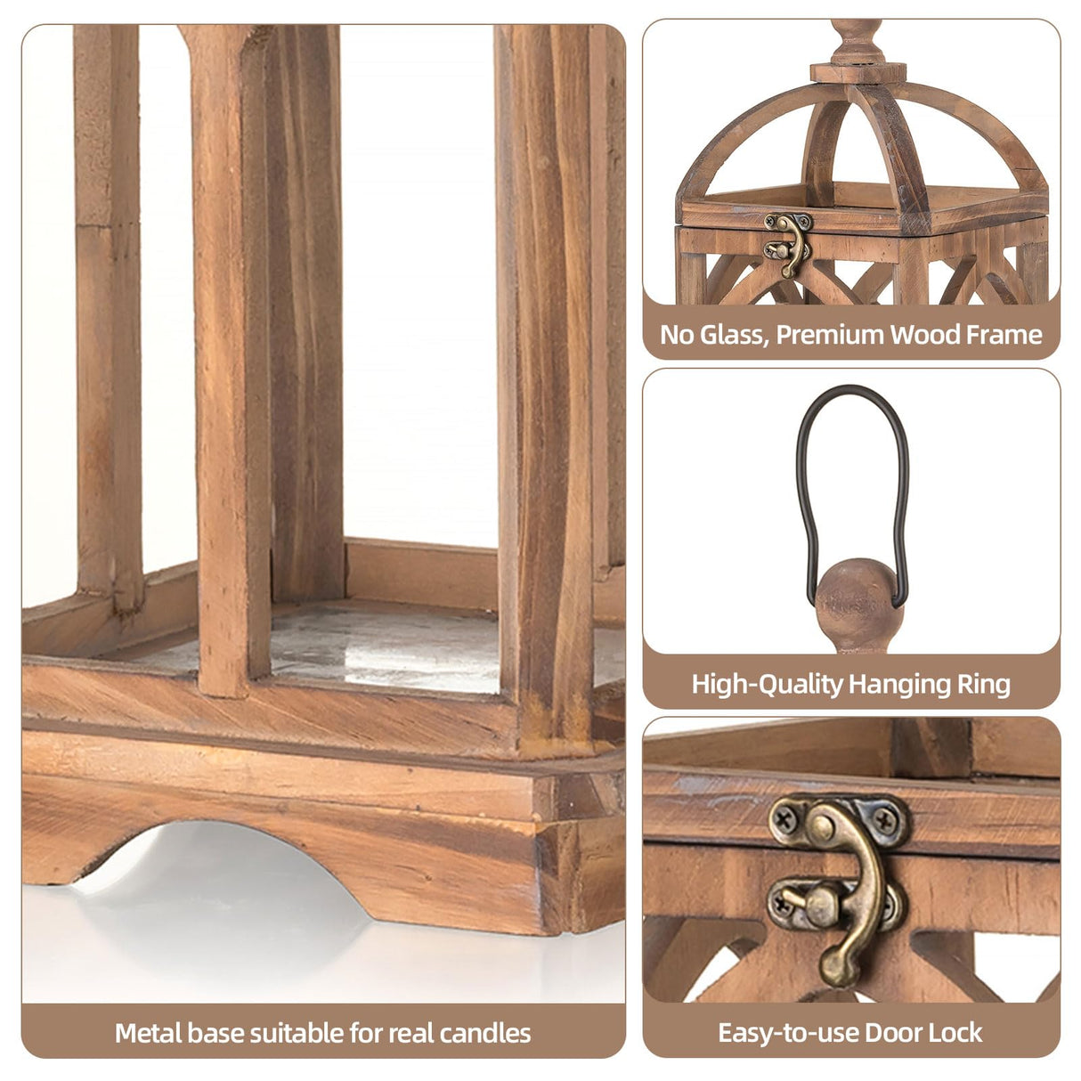 Staymoment Farmhouse Lanterns Decorative Indoor: 11" & 15" Set of 2 Brown Wooden Candle Holder Lanterns for Table Centerpiece Fireplace Mantle Home Decor Staymoment