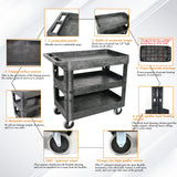 AQNIEGEP 3 Shelf Utility Cart Heavy Duty Rolling Cart with Brake Wheels Storage Service Cart w/Deep Shelves for Warehouse Workshop Cleaning Office Restaurant Commercial Moving 600lbs Capacity Black AQNIEGEP
