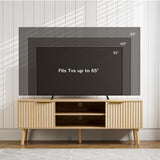 TV Stand for Living Room, Modern Entertainment Center for 55/60/65 inch TVs, Media Consol with Fluted Door Cabinets and Open Shelves, for Bedroom, Oak LCRBOL