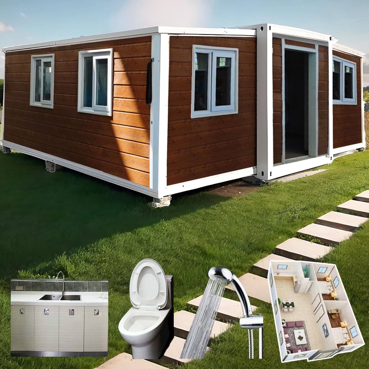 3 Bedroom 20 FT Mini Foldable Expandable Container Prefab Home Tiny House to Live in for Adults Mobile Modular casa contenedor para Vivir Mini Live Houses for Sale,with Toilet Kitchen Bathroo - WoodArtSupply