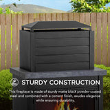 Sunjoy Wood Burning Fireplace, Outdoor Patio Steel Fireplace with Chimney, Log Holders, Fireplace Tool and PVC Cover, Black Sunjoy