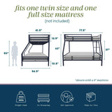 Novogratz Maxwell Twin-Over-Full Metal Bunk Bed with Ladder and Guardrails, Navy Blue Novogratz