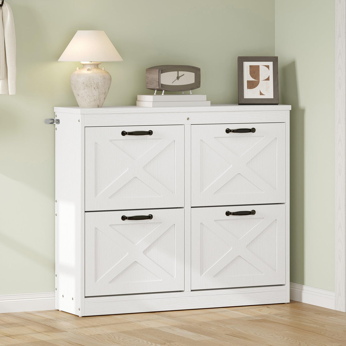 YITAHOME Shoe Cabinet with 4 Flip Drawers, Freestanding Shoe Rack, Shoe Organizer, Narrow Shoe Cabinet for EntryWay Hallway Living Room, White YITAHOME