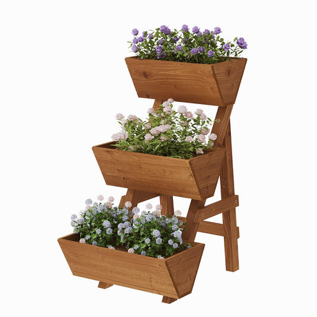 Dawnyard 3-Tiers Wooden Raised Garden Bed Tiered Planter Box Vertical Garden Planter Wood Plant Stand for Patio, Balcony, Freestanding. (Brown S) Dawnyard