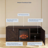 BELLEZE Modern 58" Farmhouse TV Stand with 18" Electric Fireplace Heater & Media Entertainment Center for TV up to 65", Console Table with Storage Cabinets - Hilo (Espresso) BELLEZE