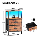 Furologee Nightstand with Charging Station, End Table with LED Lights, Bedside Table with USB Ports & Outlets, Night Stands with 2 Drawers, for Living Room/Bedroom Furologee
