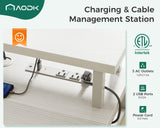 AODK White Standing Desk with 2 Drawers & Keyboard Tray and USB & LED Lights, Height Adjustable Desk 47 Inch with Power Outlets & LED Lights, Stand Up Desk with Monitor Shelf AODK