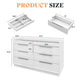 AMERLIFE 47.2" W 8 Drawer Dresser with LED Light & Glass Top, Modern High Gloss Storage Chest with 2 Jewelry Drawers, Storage Organizer for Bedroom, White AMERLIFE