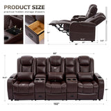 Attliahome Home Theater Seating, Recliner Sofa PU Leather with Central Console and 3 Pillows, Wall Hugger Recliners & 135° Reclining Theater Seats (Row of 3,Brown) Attliahome