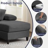 ijuicy U Shaped Sofa Couch with Double Chaises, 112" Sectional Sofa with Sleepable Armrest, 4 Seat Couch with Chaises, Sectional Couches for Living Room, Apartment (Corduroy, Dark Grey) ijuicy