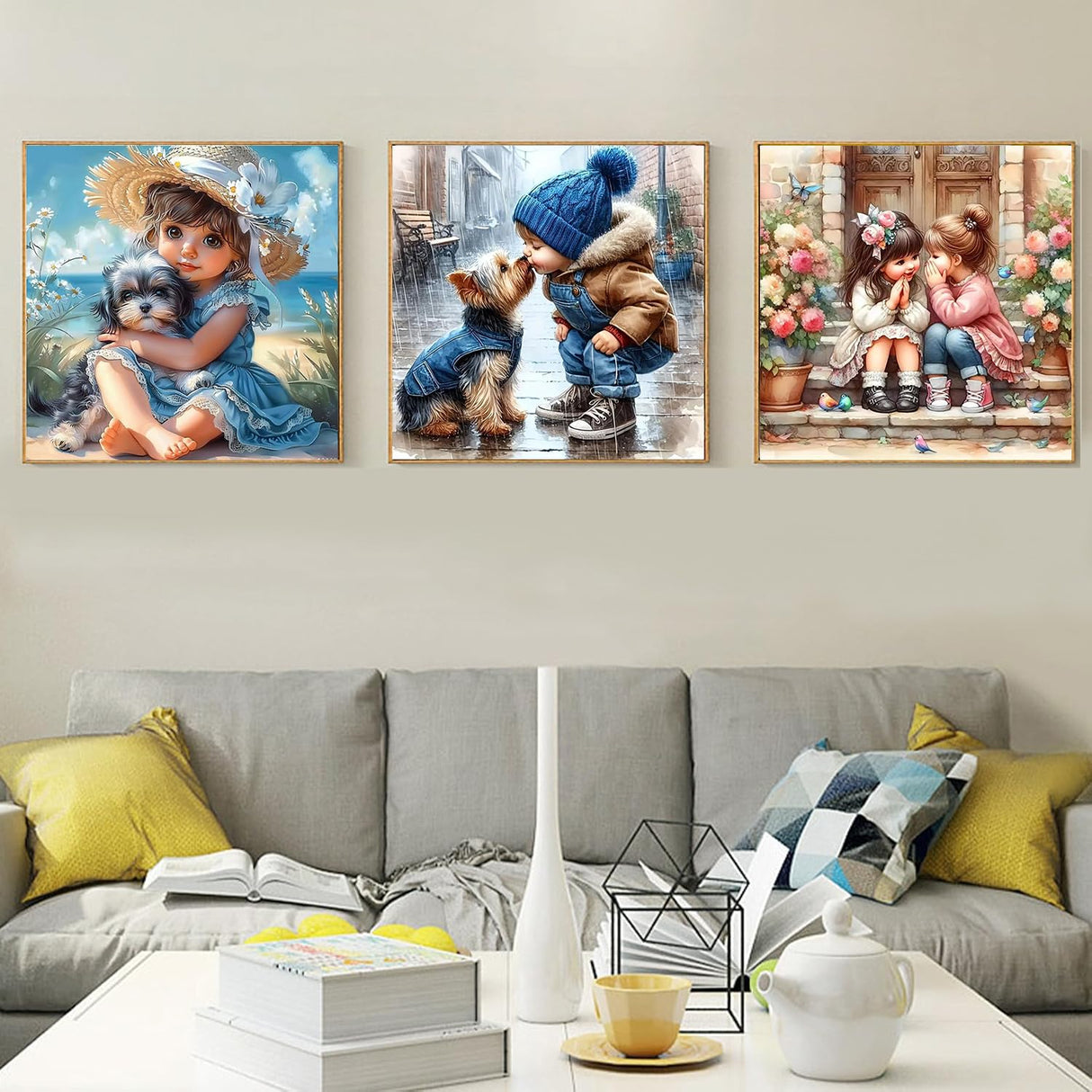 NEGEKFKX 3 Pack Girl Diamond Art Kits for Adults Beginners,Animal Dog Diamond Painting Kits for Adults,5D Full Drill DIY Diamond Dot Gem Art Kit Wall Home Decor Arts Craft 12x12 inch NEGEKFKX