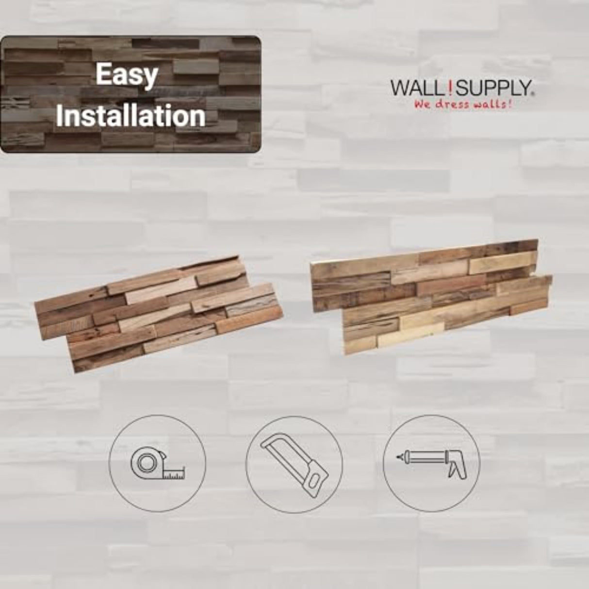 Wall!Supply - 3D Reclaimed Teak Wood Wall Panels - Colorado UltraWood Wall Covering for Feature Walls - Modern Wallpaper Alternative - Easy DIY Installation - 10-Pack Wall!Supply