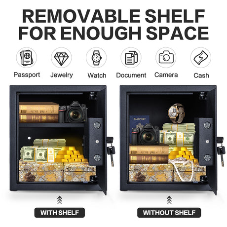 Safe Box, 1.7 Cubic Feet Home Safe, Electronic Digital Keypad, Alarm System, W/Fireproof Bag, Removable Shelf, Money Box for Money Documents, Home Use,13.78"D x 12.99"W x 16.54"H Locksworth