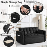 Convertible Sofa Bed,3-in-1 Velvet Sleeper Couch Pull-Out Bed,55'' Loveseat Sleeper Sofa Bed with Adjustable Backrest with 2 Pillows and Storage Bag & USB Port and Hidden Side Computer Table,Black WIIS' IDEA