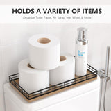Toilet Paper Basket Organizer – Acacia Wood Toilet Tank Tray with Metal Frame, Back of Tank or Top Bathroom Counter Storage – Black & Acacia Modern Decor Focusonit