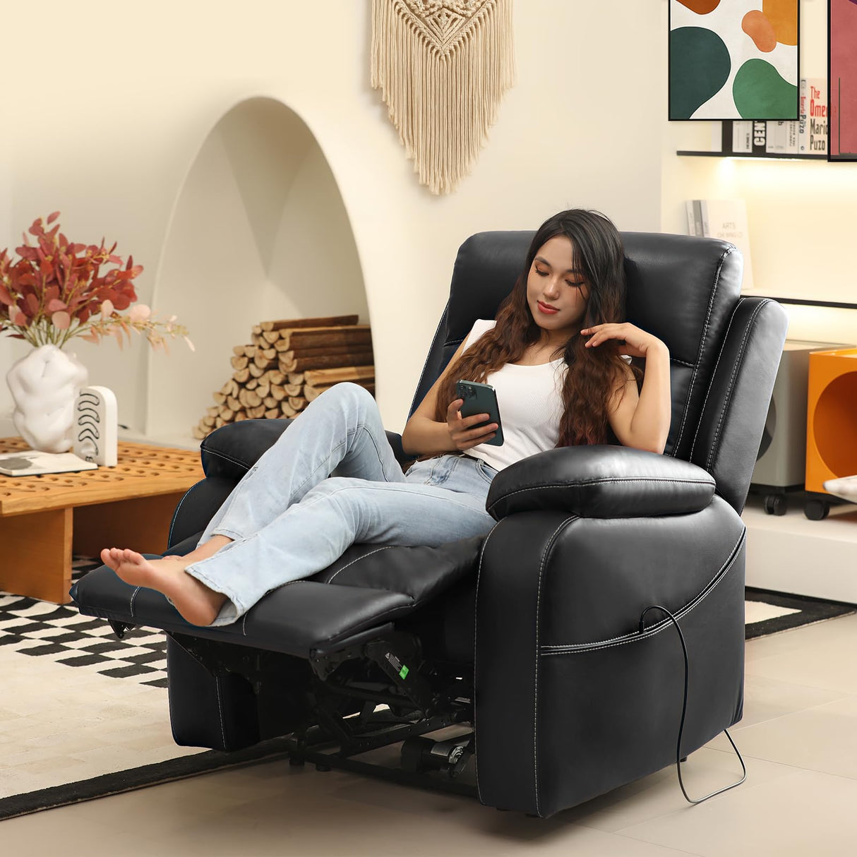 EONIX Real Zero Wall Hugger Recliners, Dual Motor Zero Clearance Power Recliners for Small Spaces, RV Recliner Chair for Living Room with Heat and Massage, SXXY003992, Black EONIX