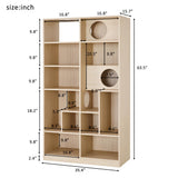 MATONELL Cat Bookshelf Tree - 63.5 Inch Furniture Style Cat Climbing Shelf with Storage, Modern Cat Tree for Indoor Cats, Multi-Level Perch & Bookshelf Combo, Natural Wood MATONELL