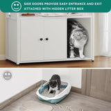 YITAHOME Cat Litter Box Enclosure with Storage Shelves, Indoor Large Litter Box Furniture Wooden Hidden Cat Cabinet Washroom Corner, White YITAHOME