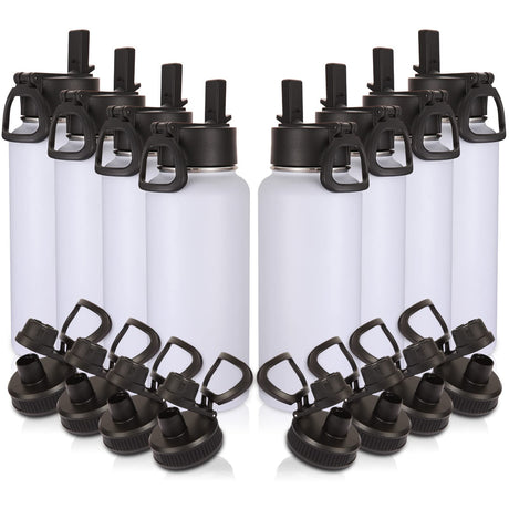Volhoply 32oz Insulated Water Bottles Bulk 8 Pack with Straw Lid & Spout Lid,Stainless Steel Sports Water Bottle,Double Wall Vacuum Thermos,Leakproof Wide Mouth Metal Flask for Hiking,Camping(White,8) Volhoply