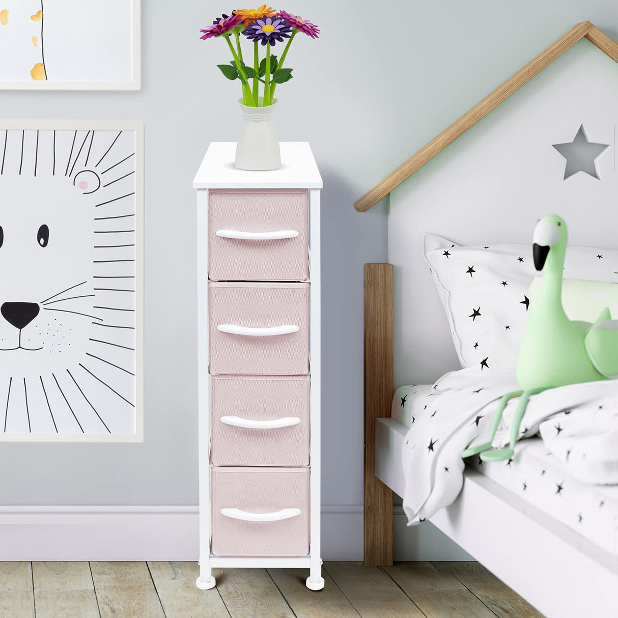 Sorbus Kids Narrow Dresser with 4 Drawers - Vertical Slim Storage Chest of Drawers with Steel Frame, Wood Top & Easy Pull Fabric Bins for Small Spaces, Closets, Bedroom, Bathroom & Laundry Sorbus