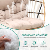 YITAHOME 2 Person Hanging Egg Swing Chair with Stand Egg Chair Wicker Indoor Outdoor Hammock with Cushions 550lbs for Patio, Bedroom, Garden and Balcony, Khaki(Stand Included) YITAHOME