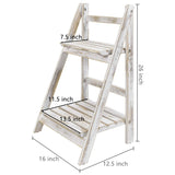 MyGift 2 Tier Rustic Whitewashed Solid Wood Freestanding Foldable Indoor Plant Stand, Decorative Wooden Display Shelf MyGift