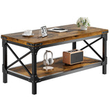 Rectangle Coffee Tables for Living Room, Wood Rectangular Coffee Table, 2 Tier Industrial Modern Center Table with Thickened Tabletop and Metal Frame, 40 inch Long (Rustic Brown) AntsandAnts
