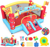 WHUBEFY Bounce House, Large Inflatable Obstacle Bouncy House with Big Jumping Area for Kids 3-12, Double Basketball Hoops & Bouncer Slides, Ball Pits, Throw Ball Game, Jump House 550W Blower Included Whubefy