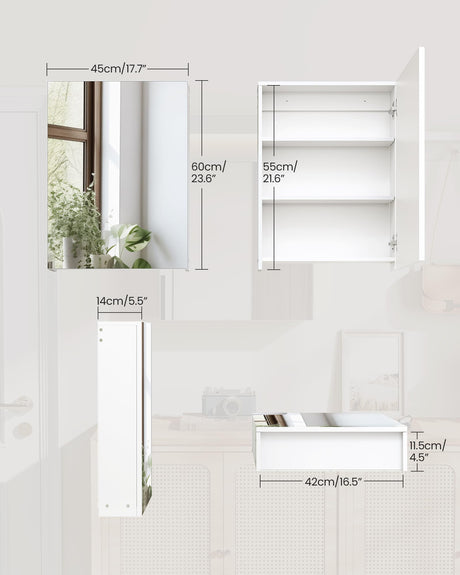 CHOEZON Wall-Mounted Bathroom Vanity with Mirror, Medicine Cabinet with Storage Function, Hanging Storage Cabinet, Adjustable Shelves, White CHOEZON