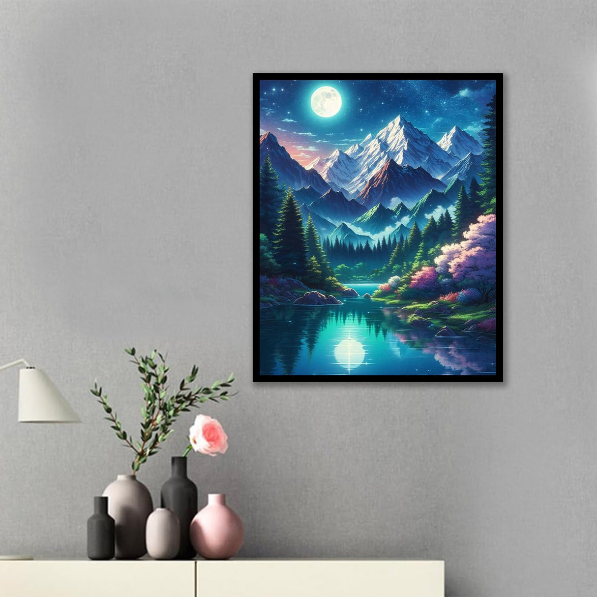 Paint by Number Adult Mountain,Canvas Paint by Numbers for Adults,Moon Painting by Numbers,Oil Painting Kit Perfect for Gifts and Home Wall Decor 16x20inch PHANTASYART