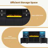 Merax High Gloss TV Stand with 34.2" Non-Heating Electric Fireplace, Modern LED Entertainment Center & Two Tall Pantry Cabinets and Tempered Glass Shelves, Media Console Set for TVs up to 75", Black Merax