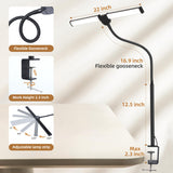 Led Desk Lamp for Home Office, Eye-Care Architect Light with Clamp, Smart Double Head Computer Monitor Table Clip Lamp, Adjustable Flexible Gooseneck, 25 Lighting Models, Task lamp, Black Motumen