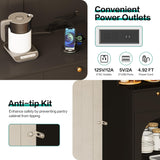 71" Black Kitchen Pantry Storage Cabinet with Lights and Charging Station, Tall Hutch Cabinet with Storage and Microwave Shelf for Dining Room spanspace