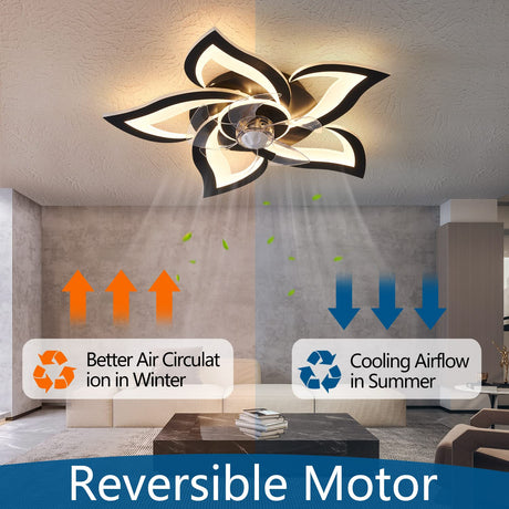 Dalouguan Ceiling Fan with Lights Remote Control, 24" Black, 6 Speeds 3 Light Color Low Profile Flush Mount Ceiling Fan for Kitchen Bedroom Dalouguan
