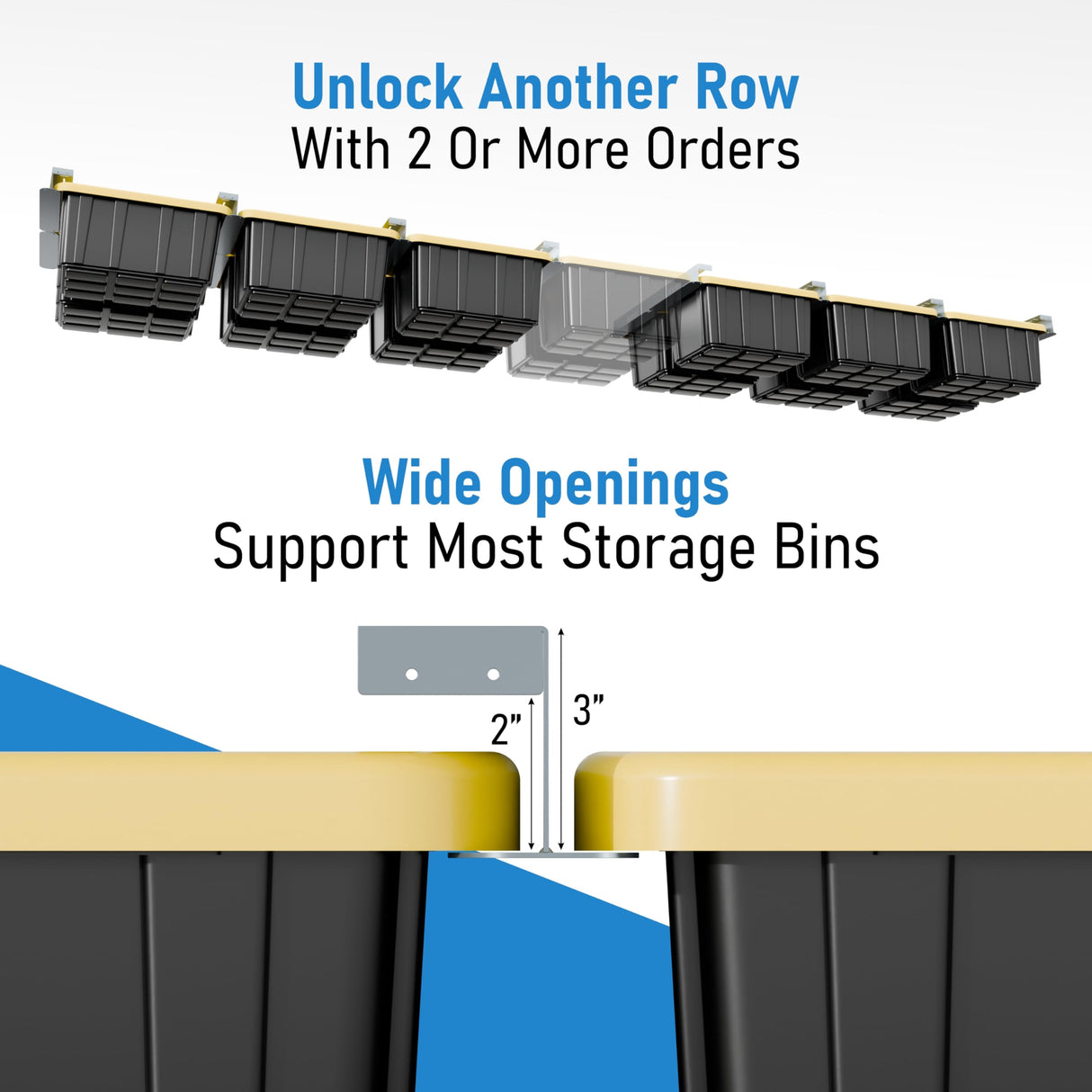HANDT Overhead Garage Storage Rack, Connectable Heavy Duty Metal Ceiling Rails for Garage Storage Organization Shelving System, Supports Up to 6 Bins, 4 Sets Gray HANDT