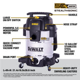DEWALT 10 Gallon STEALTHSONIC Shop Vacuum Wet and Dry, Ultra Quiet Heavy Duty Shop Vacuum with Attachments, Powerful Outdoor Shop Vac for Car, Garage, Workshop, Jobsite, Patio, DXV10S-QT, 5 Peak HP DEWALT