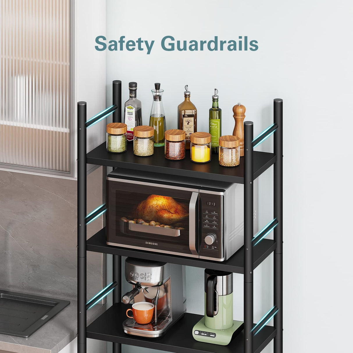 Denkee 4 Tiers Kitchen Bakers Rack, Heavy Duty Free Standing Baker's Rack for Kitchens with Storage, Upgraded Industrial Microwave Stand Rack (22.83 L x 14.96 W x 48.85 H) Denkee