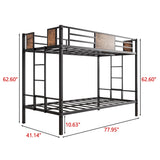 VECOCHO Metal Bunk Bed Twin Over Twin with 2- Side Ladder and Full-Length Guardrail，Space-Saving Design/No Box Spring Needed/Noise Free,Black & Vintage Brown VECOCHO