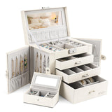 Homde Jewelry Box for Women Girls with Small Travel Case Mirror Necklace Ring Earrings Organizer White Wood Grain Homde