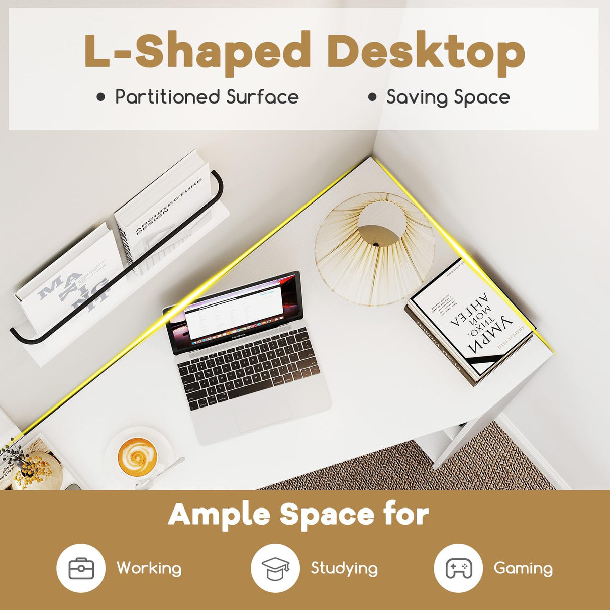 Giantex White Desk with Drawer, 48 Inch Corner Desk with Storage Shelves, Laptop PC Table for Workstation, Vanity Table for Bedroom, Modern Wood Executive Study Writing Table for Small Space Giantex