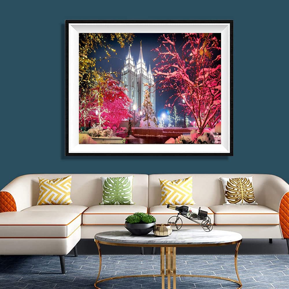 Diamond Painting Kits for Adults Kids Salt Lake Temple Scenery DIY 5D Diamond Painting Arts Craft for Home Wall Decor Birthday Gifts 12x16 in YEEIFFD