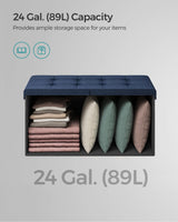 SONGMICS Mazie Collection - 30 Inches Storage Ottoman, Foldable Storage Bench with Flipping Lid, 660 lb Load Capacity, for Entryway, Living Room, Bedroom, Midnight Blue ULSF046Q02 SONGMICS