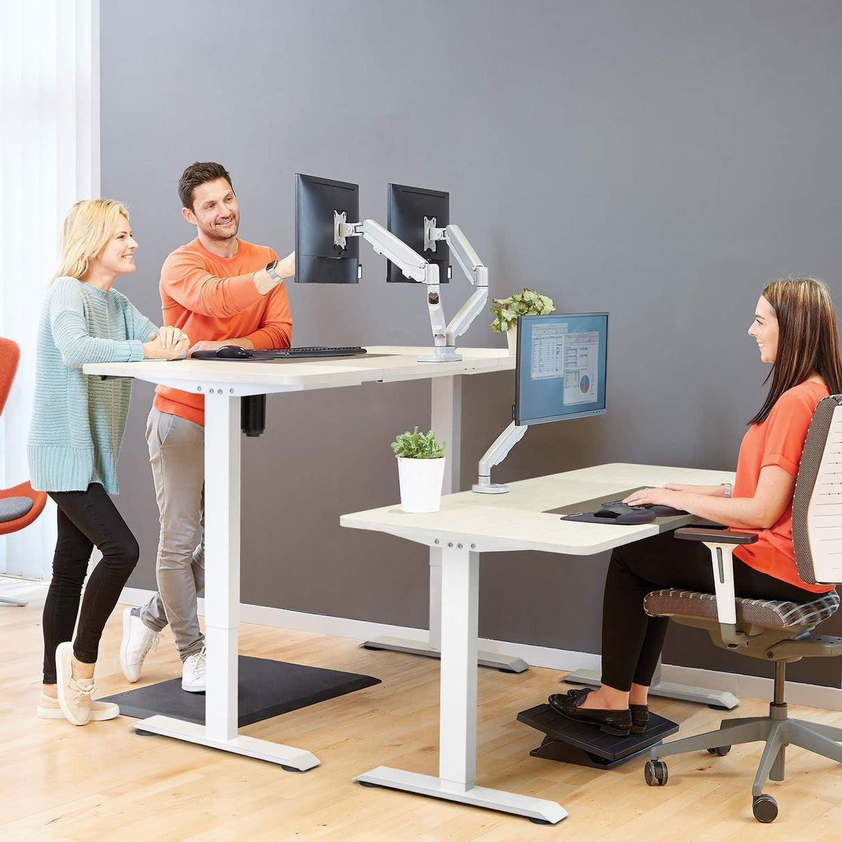 Homall Height Adjustable Electric Standing Desk, 55 x 28 Inches Stand Up Desk, Sit Stand Home Office Desk Computer Workstation with T-Shaped Metal Bracket (White) Homall