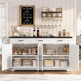 usikey 55”W Buffet Cabinet with 3 Large Drawers & 2 Adjustable Shelves, Farmhouse Sideboard Cabinet, Farmhouse Credenza, Coffee Bar for Dinging Room, Living Room, White usikey