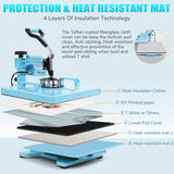 Heat Press Machine, 15x15 Heat Press for t Shirts with Attachment 30oz Sublimation Tumblers Press, Hat Press, Plate Printing, DIY Heats Transfer Press Vinyl for Beginners Blue AKEYDIY