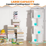 Besiost Rotating Bookshelf, Wood Corner Bookshelf, 360 Display Spinning Bookcase Storage Rack, 4 Tier Floor Standing Revolving Bookcase Narrow Book Shelf Organizer for Small Space, Bedroom, White Besiost