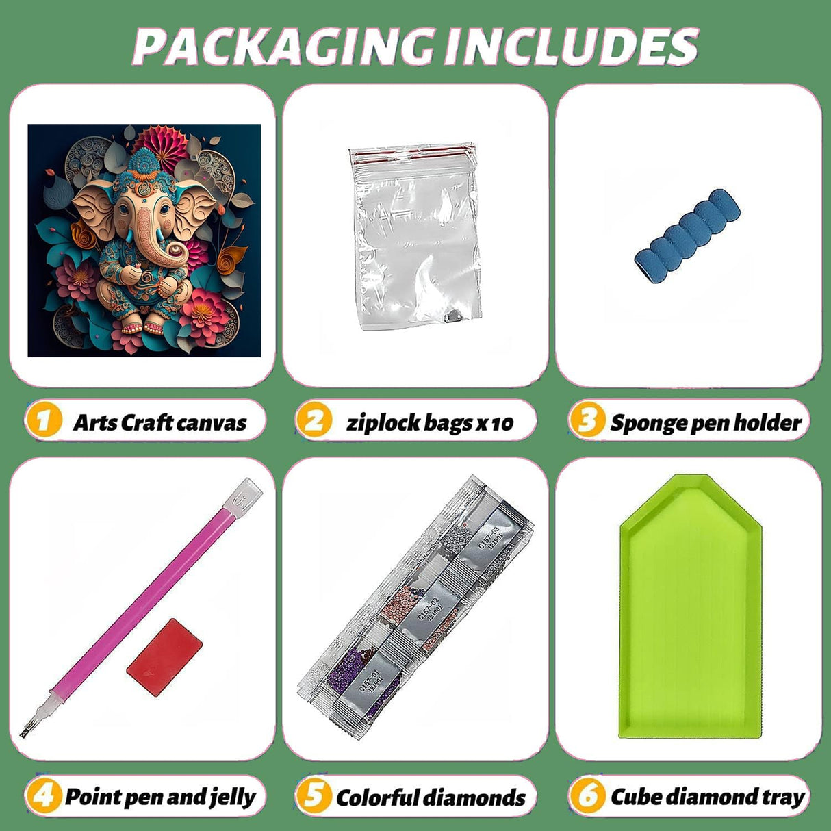 ajepon Elephant Diamond Painting Kits for Adults-Diamond Art Kits for Elephants, Hindu Elephant Gem Art Kits for Adults for Gift Home Wall Decor (14x14inch) ajepon