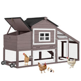 Aivituvin Chicken Coop Outdoor with Wheels, Mobile Hen House Wooden Poultry Cage with Run & Waterproof Roof (Grey with White) Aivituvin
