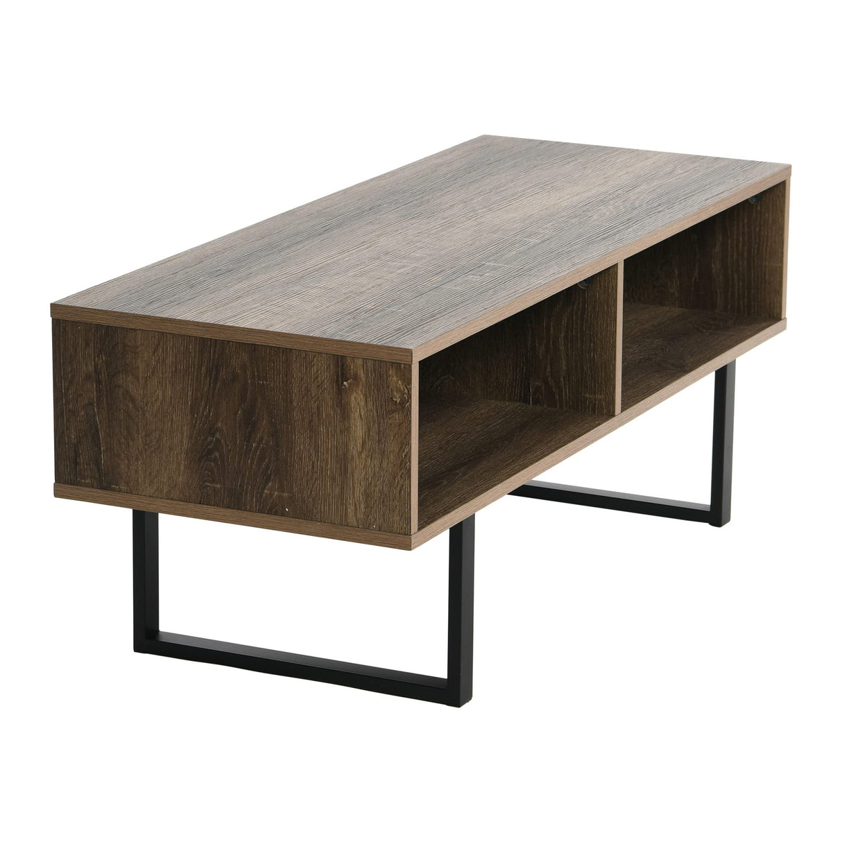 Household Essentials Jamestown TV Stand Coffee Table with Rectangular Storage Compartments Ashwood Rustic Wood Grain and Black Metal Household Essentials