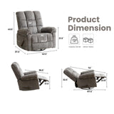 Oversized Swivel Rocker Recliner with Massage and Heat, 26" Extra Wide Manual Recliner for Adults & Big Man, Overstuffed Rocking Chair with High Back for Living Room, Grey Chenille RUTOX